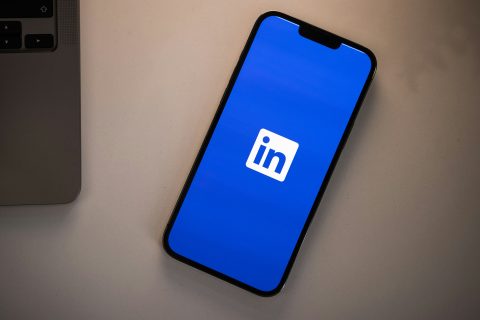 LinkedIn logo displayed on a smartphone.