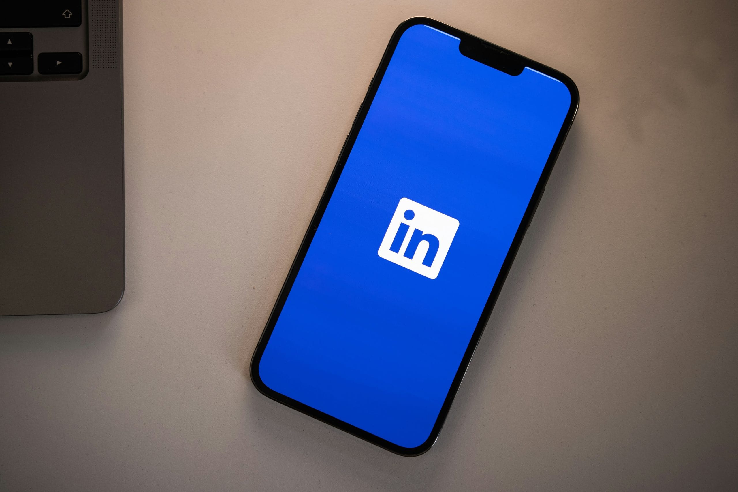 LinkedIn logo displayed on a smartphone.